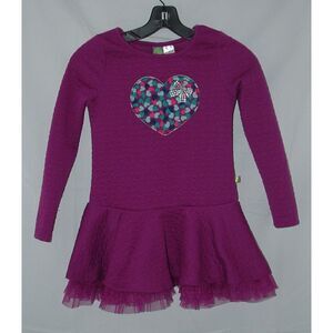Girls Sz 8 Long Sleeve Textured Heart Print Bright Purple Dress DOLLIE & ME